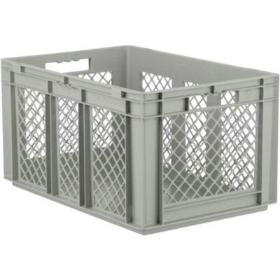 SSI Schaefer Euro-Fix Solid Base/Mesh Sides Container EF6321 - 24" x 16" x 13", Gray - Pkg Qty 4