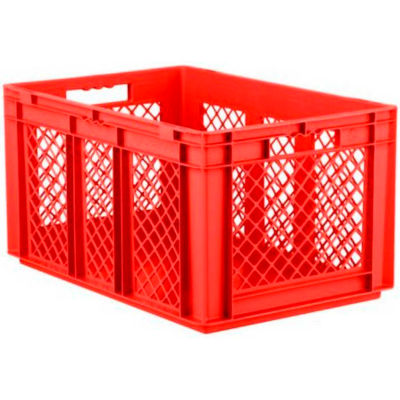 SSI Schaefer Euro-Fix Solid Base/Mesh Sides Container EF6321 - 24" x 16" x 13", Red - Pkg Qty 4