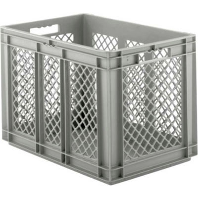 SSI Schaefer Euro-Fix Solid Base/Mesh Sides Container EF6421 - 24" x 16" x 17", Gray - Pkg Qty 2