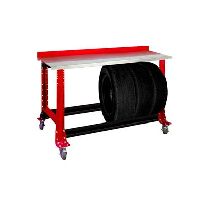 Tire Cart w/ Stainless Steel Bench Top 54-1/2"W x 25-5/8"D x 41"H-Carmine Red