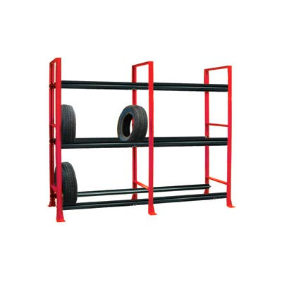 Tire Rack-2 sect./3 tiers, stationary, 120"W x 25-5/8"D x 96-3/4"H-Carmine Red