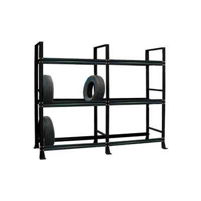 Tire Rack-2 sect./3 tiers, stationary, 120"W x 25-5/8"D x 96-3/4"H-Gloss Black