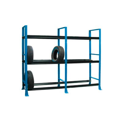 Tire Rack-2 sect./3 tiers, stationary, 120"W x 25-5/8"D x 96-3/4"H-Monaco Blue