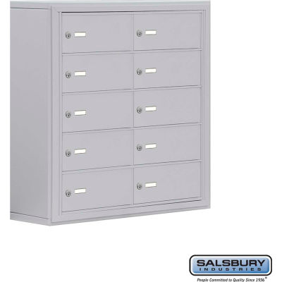 Cell Phone Storage Locker, Surface Mounted, 5 Door High, 8"D, Keyed Locks, 10 B Doors, Aluminum