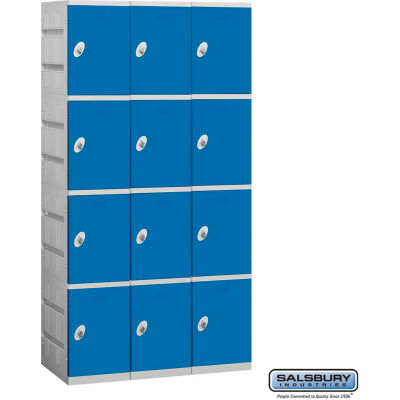 Four Tier 12 Door Plastic Locker, 12-3/4"Wx18"Dx18-1/4"H, Blue, Unassembled