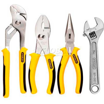 Stanley 84-558 4 Piece Plier & Wrench Set (Long Nose, Slip Joint, Tongue & Groove, Adj. Wrench)