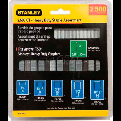 Stanley TRA700BN Heavy-Duty Narrow Crown Staple & Brad Asst, 2,500 Pk