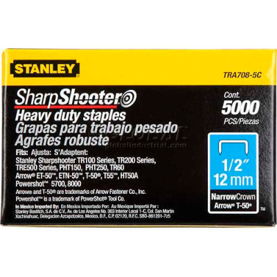 Stanley TRA708-5C Heavy-Duty Narrow Crown Staples 1/2", 5,000 Pack