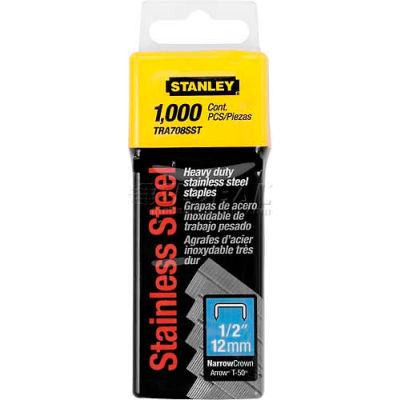 Stanley TRA708SST Heavy-Duty S/S Narrow Crown Staples 1/2", 1,000 Pack