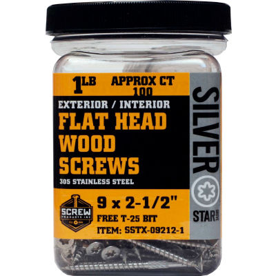 #9 Silver Star SSTX-09158-5 Standard 305 SS Star Drive Screw 1-5/8"L, 5lb. Container - Made In USA