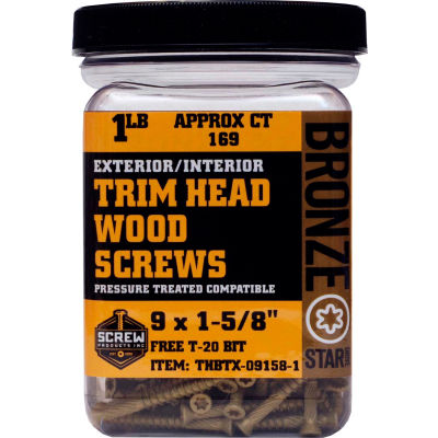 #9 Bronze Star THBTX-09400-1 Trim Head Star Drive Screws, 4"T20L, 1lb. Carton - Made In USA