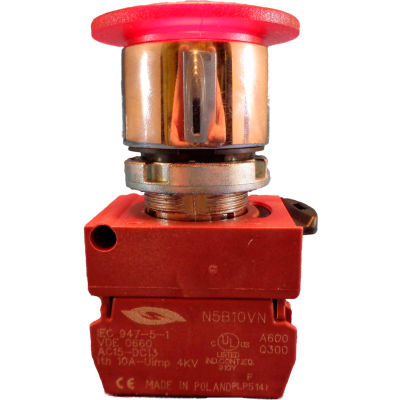 22mm Mushroom Head Pushbutton, chrome bezel, 3 pos; momentary push & pull, amber, illuminated