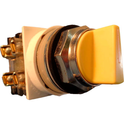 Springer Controls N7SMUG522, 30mm 3-Pos. Sel., 1-0-2, Spring Return Rt to Center, 2 N.O. 2 N.C., Yel
