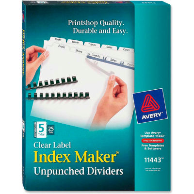 Avery Index Maker Clear Label Divider, Blank, 8.5"x11", 5 Tabs, 25 Sets, White/White
