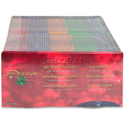 Compucessory Thin CD/DVD Jewel Case, 55403, W/Literature, 100/Pk, Assorted