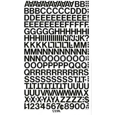 Chartpak Vinyl Letters & Numbers, CHA01010, 1/2"H, Black, Helvetica Font, 201 Pcs