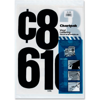 Chartpak® Vinyl Numbers, Adhesive, 21 Numbers, 6", Black