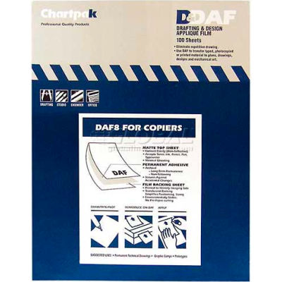 Chartpak® Applique Drafting Film, DAF8, Permanent, 11"L X 8-1/2"W, 100/Box