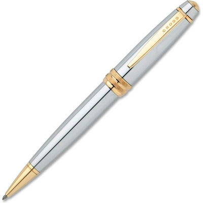 Cross® Executive Styled Ballpoint Pen, Chrome Ink, Chrome Barrel, 1 Each
