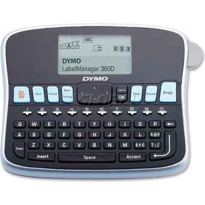 Dymo® Label Maker, 1754488, 2 Lines Screen, 3 Fonts, 7-3/4" x 5-7/8" x 2-3/4", Black/Silver
