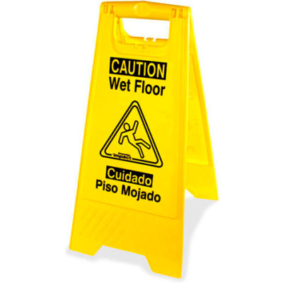Genuine Joe Graphic Two Sided Wet Floor Sign, English/Spanish, Yellow - GJO85117