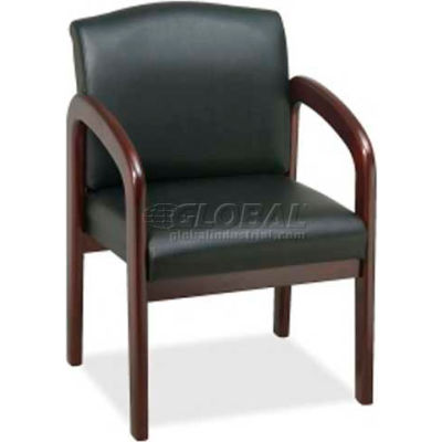 Lorell® Deluxe Faux Leather Guest Chair, 23"W x 25-1/2"D x 33-1/2"H, Black/Mahogany