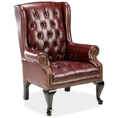 Lorell® Queen Anne Reception Chair, 29"W x 31"D x 39-1/2"H, Burgundy Vinyl Seat