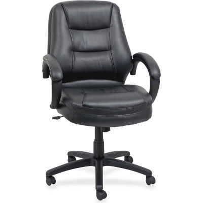 Lorell® Westlake Managerial Leather Mid-Back Chair, 26-1/2"W x 28-1/2"D x 43"H, Black
