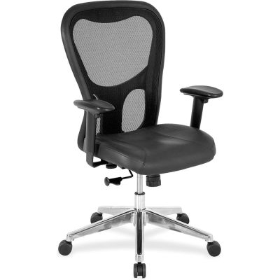 Lorell® Mid-Back Executive Chair, 25"W x 23-5/8"D x 44"H, Black Leather Seat/Mesh Back