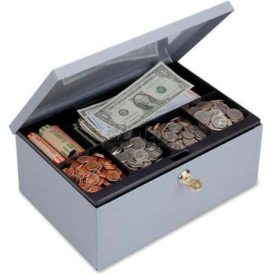 MMF SteelMaster Steel Cash Box Security Lock 22161820 6-Compartment 11-5/16 x 8-3/16 x 5, Gray