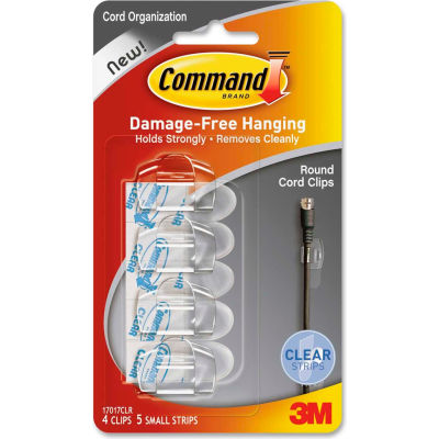 3M 17017CLRES Command Clear Round Cord Clips, Pack of 4