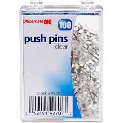 OIC Plastic Precision Push Pins - 100 / Box - Clear