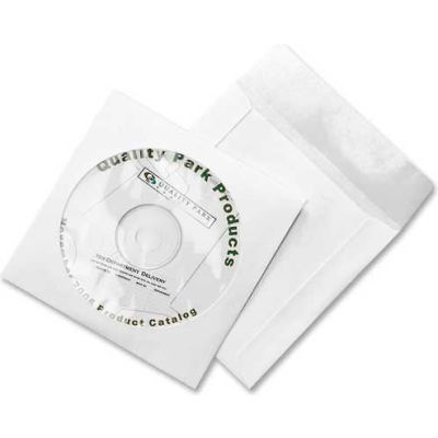 Quality Park® CD/DVD Sleeves, 77203, Moisture/Tear Resistant, 4-7/8" X 5", 100/Pk, White