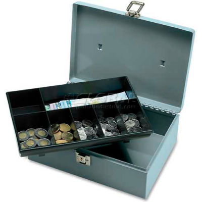Sparco Steel Cash Box 15501 w/7 Compartment Tray Latch Lock, 11"W x 7-13/16"D x 4"H, Gray