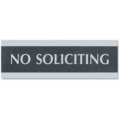 U.S. Stamp & Sign Century Sign, 4758, NO SOLICITING, 9"W X 3"H, Black/Silver