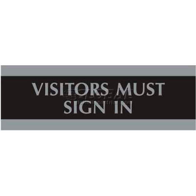U.S. Stamp & Sign Century Sign, 4763, VISITORS MUST SIGN IN, 9"W X 3"H, Black/Silver