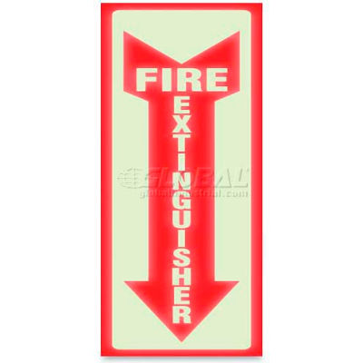 U.S. Stamp & Sign Glow In The Dark "Fire Extinguisher" Sign, 4793, 4" X 13", Red/White
