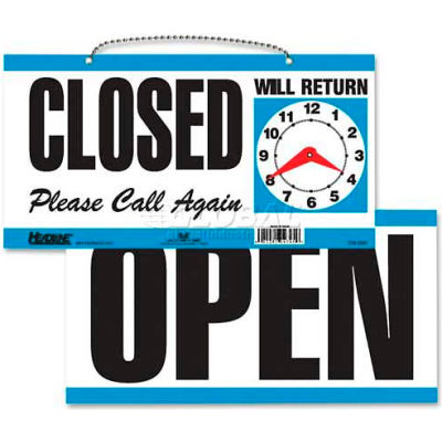 U.S. Stamp & Sign Open/Closed Sign, 9395, W/Please Call Again, 11-1/2" X 6", Blue/White
