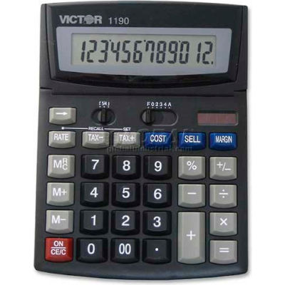 Victor® 12-Digit Desktop Calculator, 1190, W/Cost/Margin, 6" X 7-3/4" X 1-1/4", Black