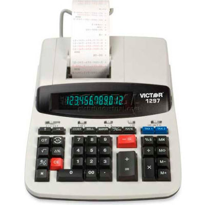 Victor® 12-Digit Calculator, 1297, 2 Color Heavy Duty Print, 8" X 11" X 3", White