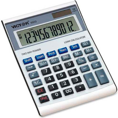Victor® 12-Digit Desktop Calculator, 6500, W/Loan Wizard, 5-3/4" X 7-7/8" X 1-3/4", Silver