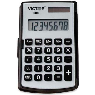 Victor® 8-Digit Pocket Calculator, 908, Dual Power, 2-7/8" X 4-1/2" X 3/8", Black