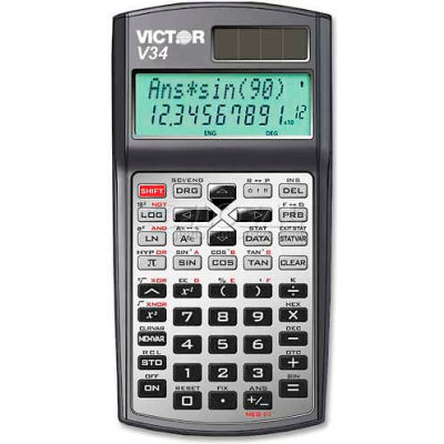Victor® 10-Digit Scientific Calculator, V34, Dual Power, 3-1/4" X 6-1/4" X 3/4", Black