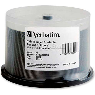 Verbatim® DVD-R, 96552, 8X Speed, 4.7GB, Printable, 50/Pk, White
