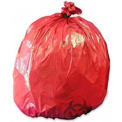 Medegen Red Biohazard Waste Disposable Bags, 1.2 mil, 10 Gallon, 24" x 24", 50/Box