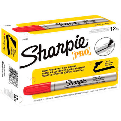 Sharpie® Pro Permanent Marker, Chisel Tip, Industrial Strength, Red - Pkg Qty 12