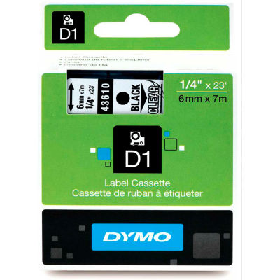 DYMO® D1 Standard Labels 1/4" Black on Clear - Pkg Qty 5