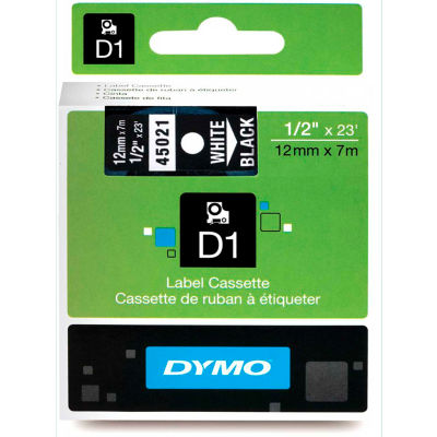 DYMO® D1 Standard Labels 1/2" White on Black - Pkg Qty 5