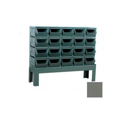 Stackbin® Steel Hopper Bin Stackrack Unit, 48"W X 18-3/4"D X 42"H, 20 Steel Bins, Gray