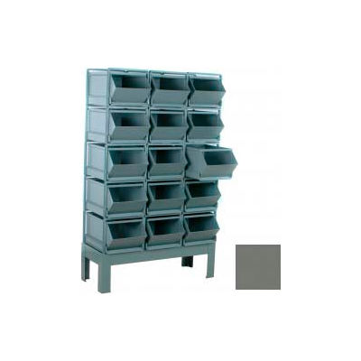 Stackbin® Pre-Built Roller Bearing Unit, 42-1/4"W X 20-1/2"D X 62"H, 15 Steel Bins, Gray
